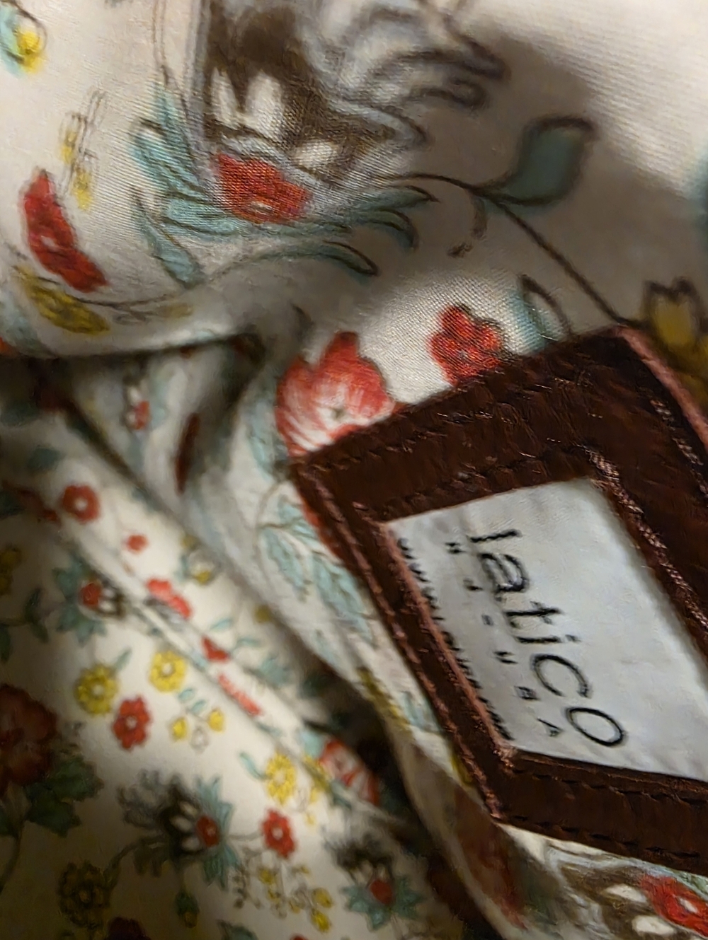 latico Floral-Print Lined Bag with Brown Leather Trim